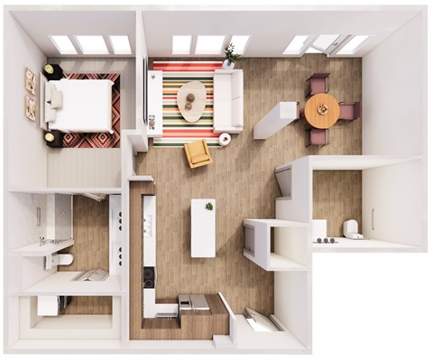 Floor plan for 1 bed, 1.5 baths, 1009 sqft